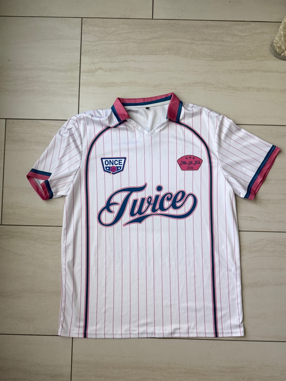 Twice Jihyo Pink & White Striped Jersey